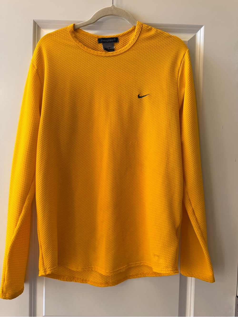 Nike Sphere Vintage Y2K Yellow Honeycomb‎ Textured Long Sleeve Shirt Large